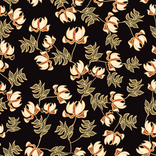 un patrón floral con hojas y flores