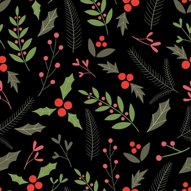 Patrón floral de invierno Patrón transparente de vector para Navidad año nuevo con elementos botánicos