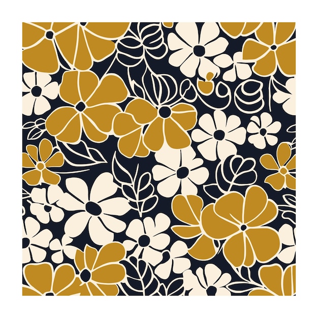 Patrón floral lindo dibujado a mano con colores amarillo mostaza