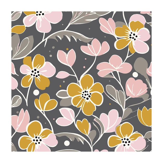 Patrón floral lindo dibujado a mano con colores amarillo mostaza
