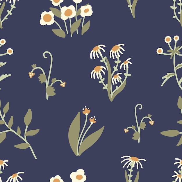 Patrón floral lindo vector transparente con margarita, flores de manzanilla. Textura botánica moderna