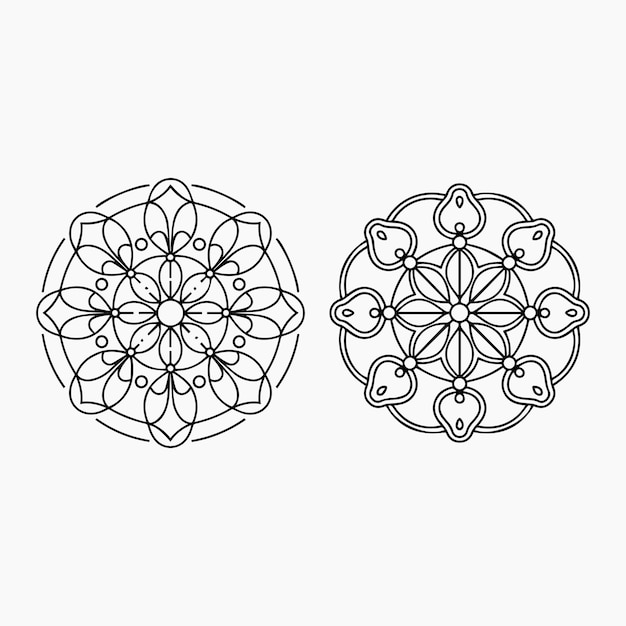 patrón floral Mandala de líneas delgadas aisladas en fondo blanco