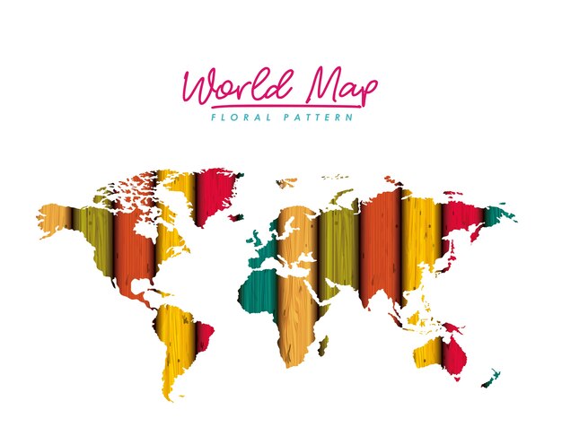 Patrón floral del mapa mundial con líneas de color