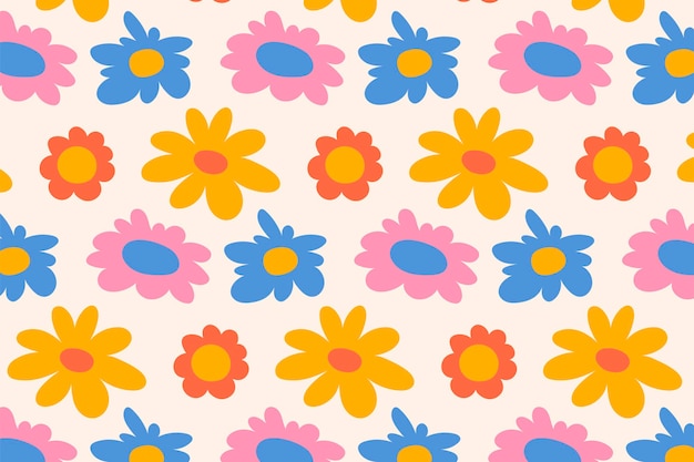 Un patrón floral con margaritas retrostilo en una alegre paleta de colores pastel Ideal para packagi