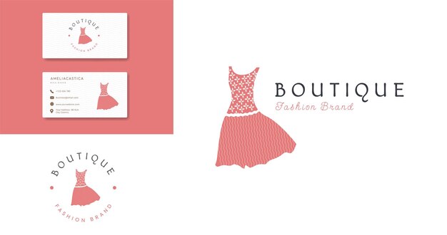 Patrón floral de moda de vestido rosa para logotipo de boutique con diseño de tarjeta de visita