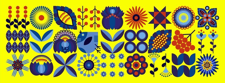 Patrón floral de mosaico de otoño Estilo geométrico escandinavo Motivos ucranianos Flor orgánica natural