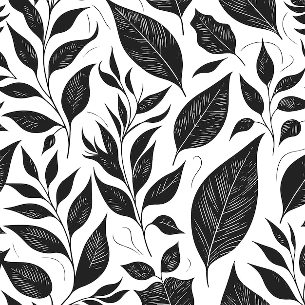 patrón floral negro y blanco con aves en un fondo blanco