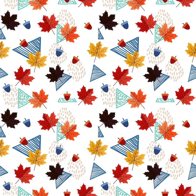 Patrón floral de otoño con extracto geométrico de memphis