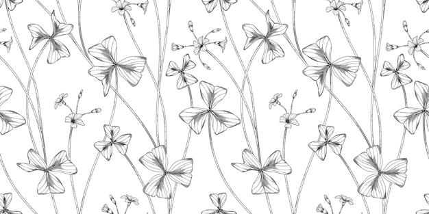 patrón floral de oxalis ilustración en blanco y negro