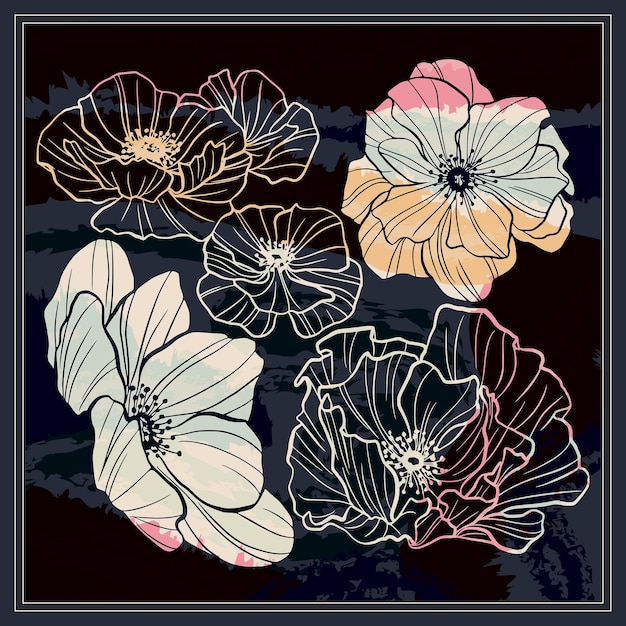 patrón floral para pañuelo y impresión textil fondo vectorial de diseño de pañuelo de seda