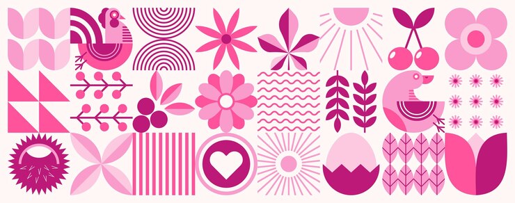 Patrón floral de Pascua estilo escandinavo motivos ucranianos tonos rosados abstracción vector mínimo