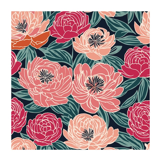Patrón floral de peonías vintage