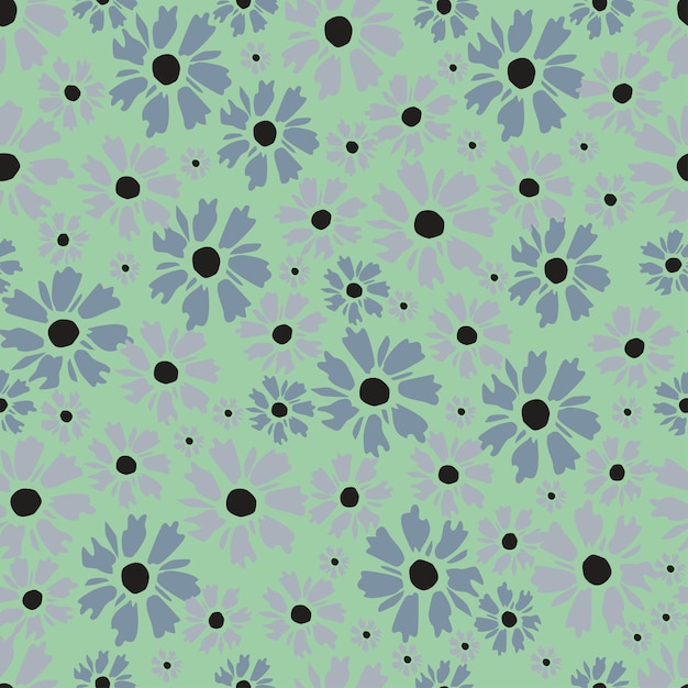 un patrón floral púrpura y verde con flores púrpuras en un fondo negro