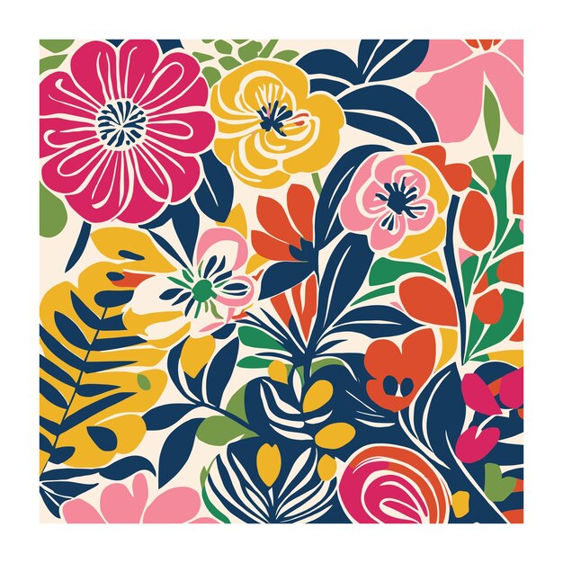 Patrón floral de recortes de papel retro colorido