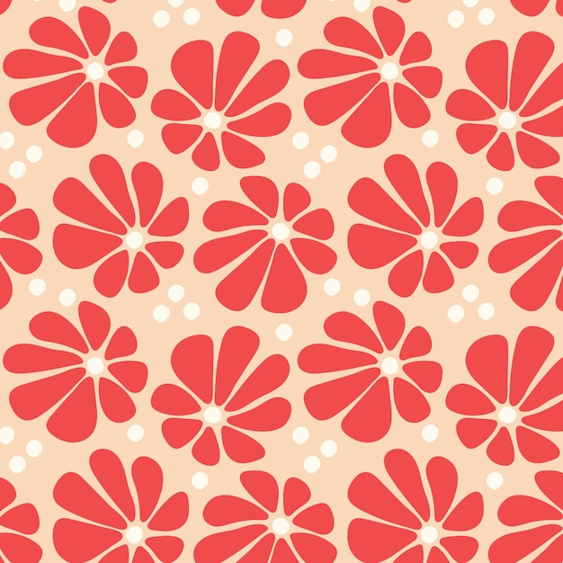 patrón floral retro sin costuras en rojo y beige patrón floral rojo con puntos blancos en un fondo beige