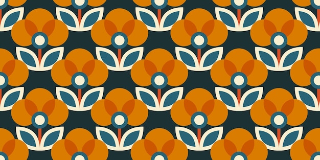 Patrón floral retro inconsútil Fondo de flores estilizadas vintage en estilo años 60 70 80 Nostálgico