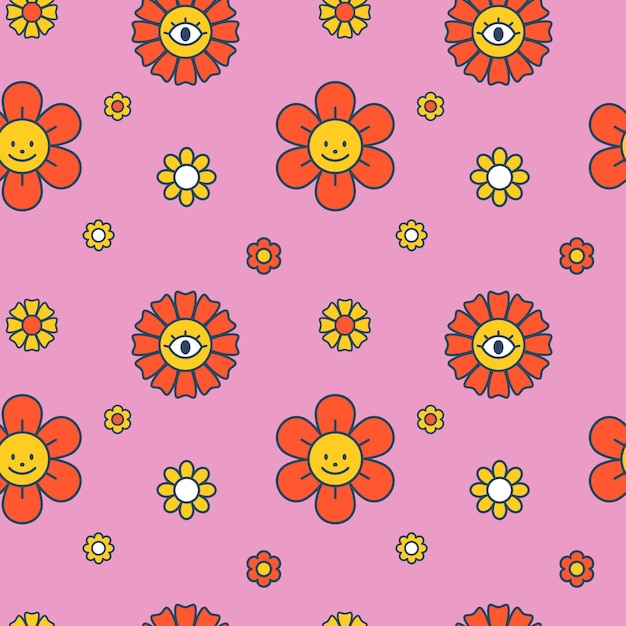 Patrón floral retro vectorial patterin sin costuras con flores sobre fondo rosa patrón maravilloso para niños lindo