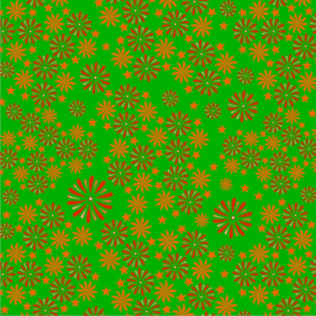 Patrón floral retro verde y naranja
