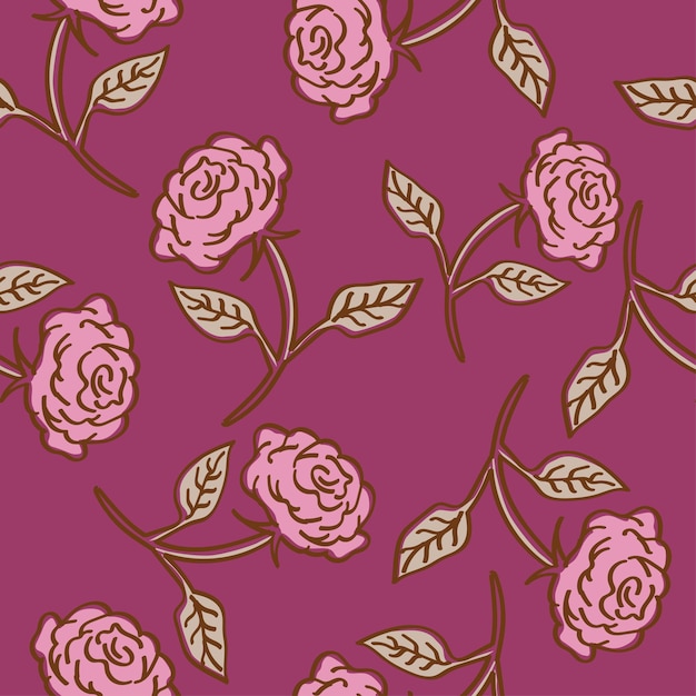 un patrón floral con rosas y hojas rosas