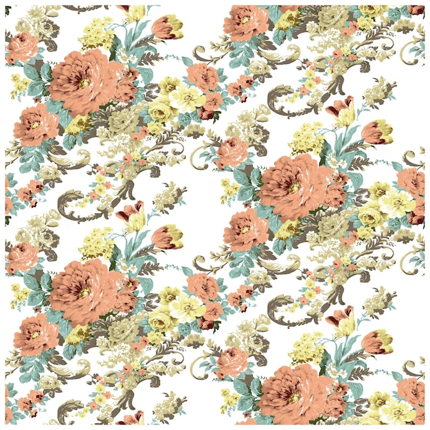 Un patrón floral con rosas y otras flores.
