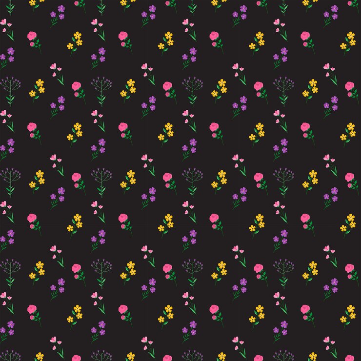 patrón floral simple en fondo negro