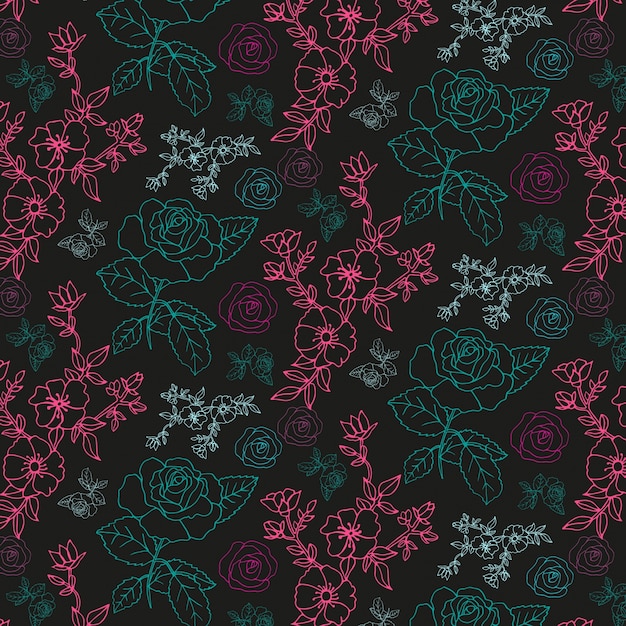 Vector patrón floral sobre fondo negro