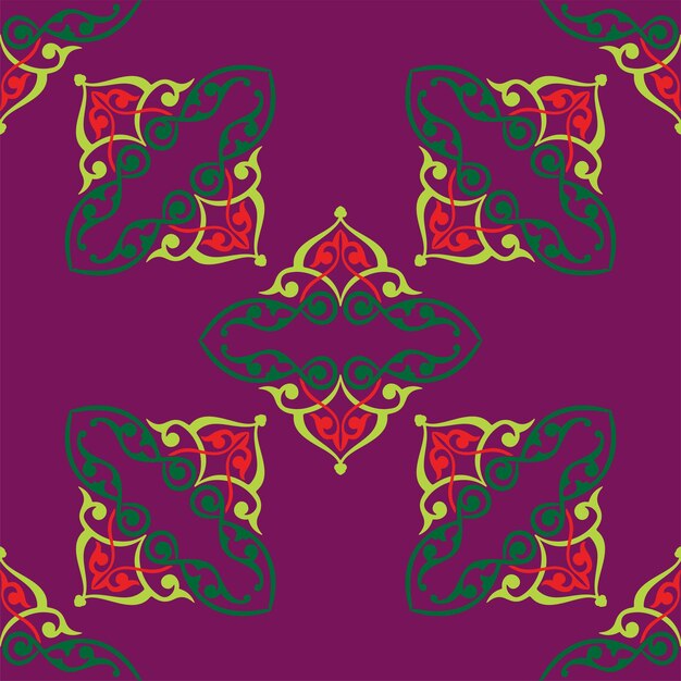 Patrón floral tártaro nativo borde ornamental con tulipanes Cultura del pueblo tártaro símbolos de verde y rojo