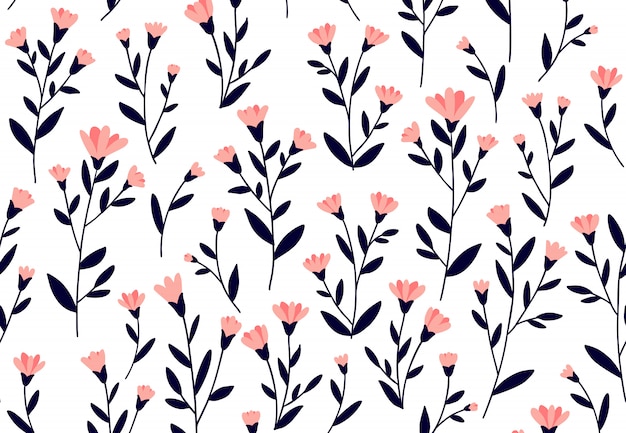 Patrón floral. Textura de vector transparente con flores para estampados de moda o papel de pared. Estilo dibujado a mano