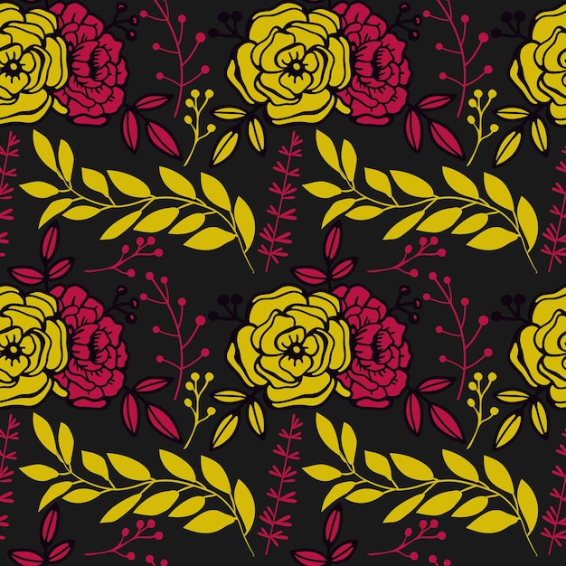 Patrón floral transparente amarillo negro