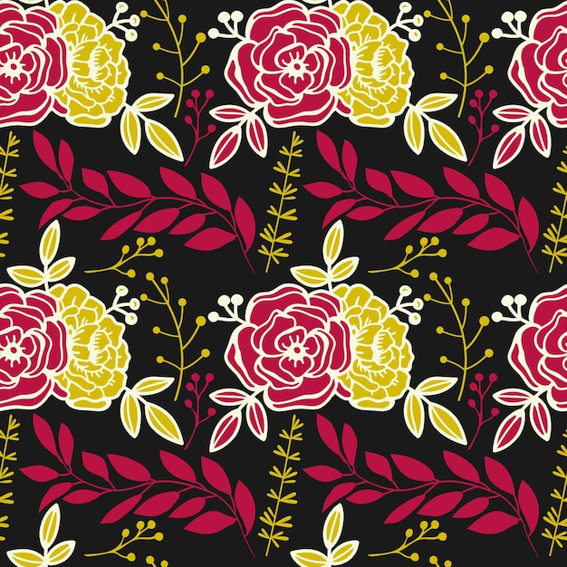 Patrón floral transparente amarillo rojo negro