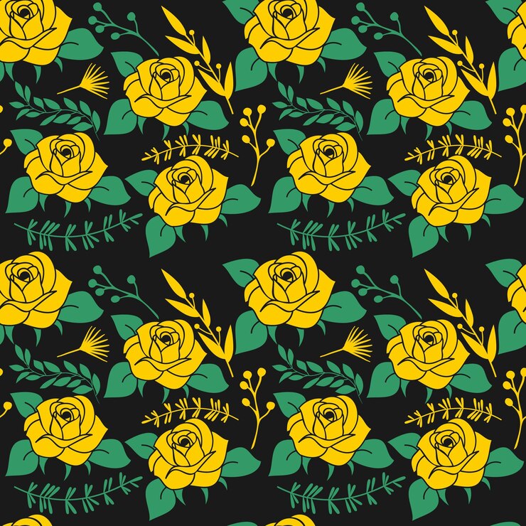 Patrón floral transparente amarillo verde negro