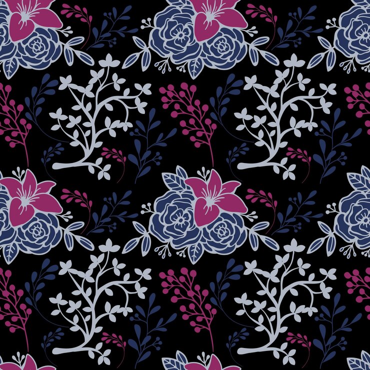 Patrón floral transparente azul púrpura