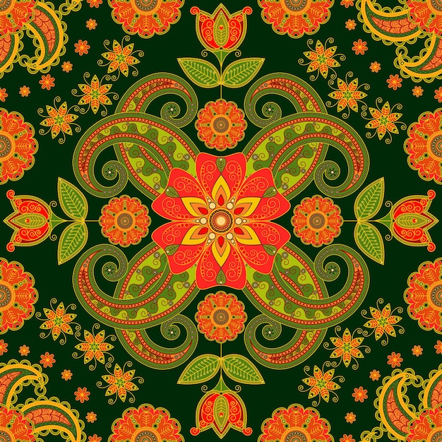 Vector patrón floral transparente basado en elementos tradicionales de paisley oriental buta de pepino indio