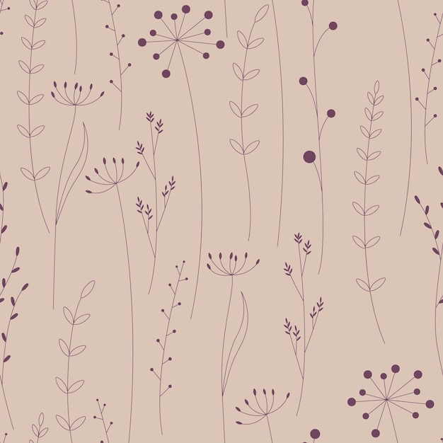 patrón floral transparente con contornos finos hierbas silvestres