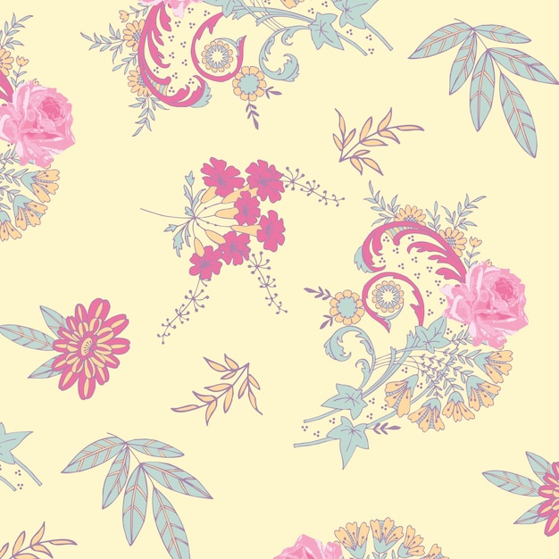 Patrón floral transparente. Dibujado a mano. Para textiles, papeles pintados, impresos, papel envolvente. estilo libertad