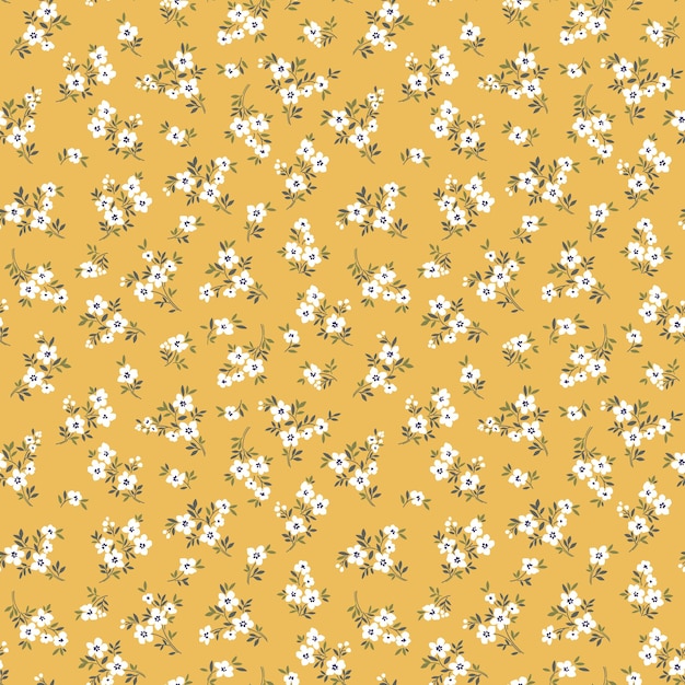 Vector patrón floral transparente para el diseño pequeñas flores blancas fondo amarillo patrón floral moderno