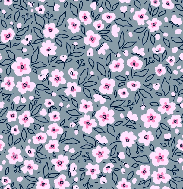 Vector patrón floral transparente para diseño pequeñas flores rosadas fondo gris plantilla para estampado de moda