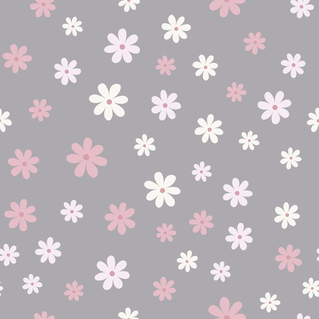 Patrón floral transparente con flor de margarita simple aislada sobre fondo gris Se puede utilizar para envolver papel scrapbooking banner textil y otro diseño Diseño plano