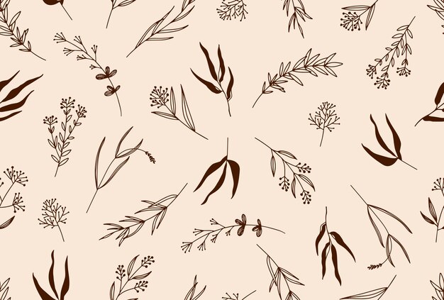 Patrón floral transparente con flores de una línea Vector ilustración dibujada a mano