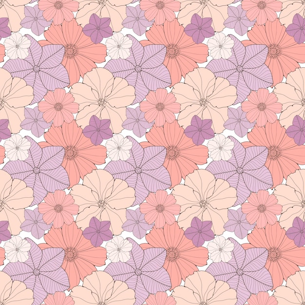 Patrón floral transparente con flores multicolores en delicados tonos rosa-púrpura Patrón para textiles papel de envolver fondos de pantalla cubre fondos
