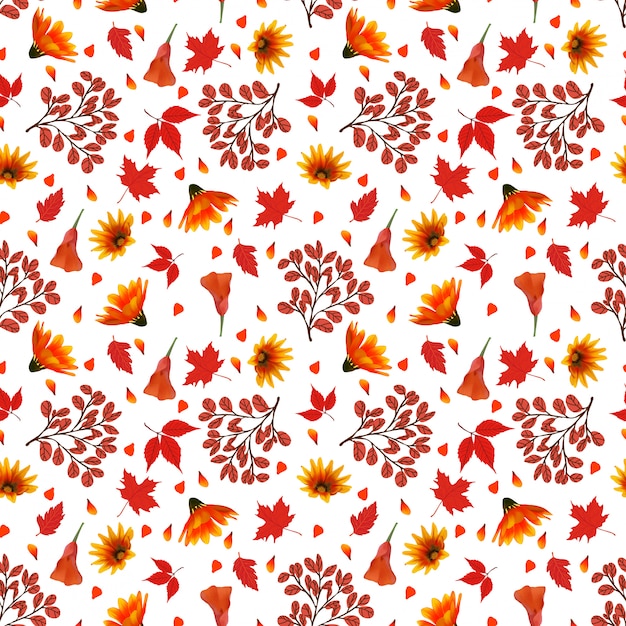 patrón floral transparente con flores de otoño