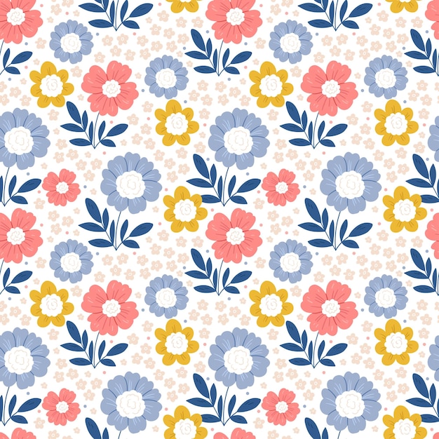 Patrón floral transparente con flores rosas y hojas sobre un fondo azul