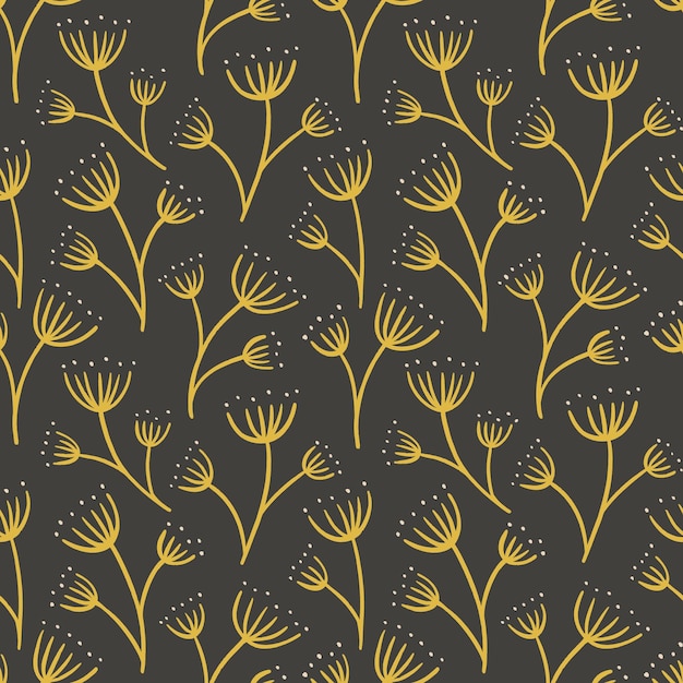 Patrón floral transparente Fondo oscuro con plantas estilizadas Fondo de pantalla botánico simple
