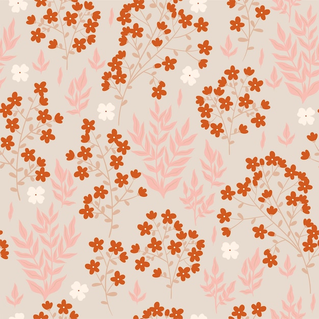 Patrón floral transparente con hierbas y flores. Gráficos vectoriales.