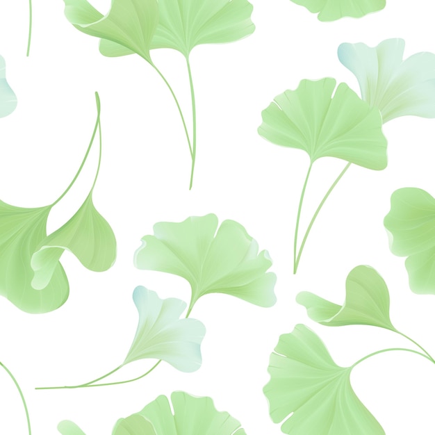 Patrón floral transparente con hojas de gingko biloba japonés, textura verde pastel vintage para diseño, estampado de tela, papel tapiz en vector