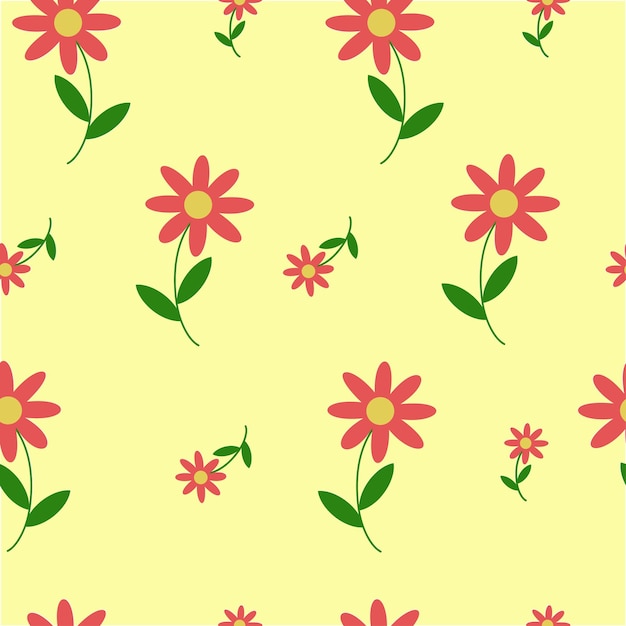 Patrón floral transparente con lindas flores en estilo de dibujos animados sobre un fondo amarillo Vector