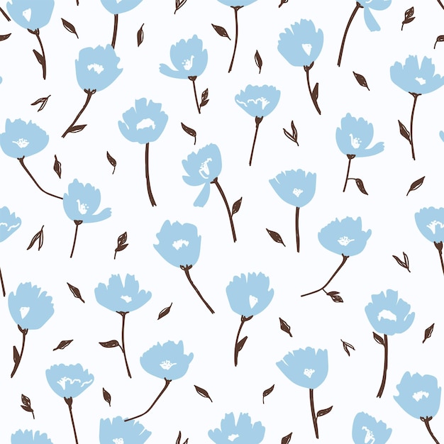 Patrón floral transparente lindo Ilustración dibujada a mano de moda Diseño de superficie de tela de papel de regalo
