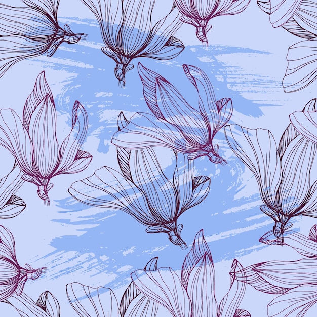 Vector patrón floral transparente magnolia