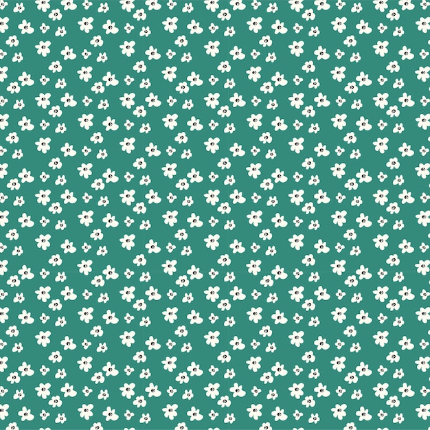 Patrón floral transparente con pequeñas flores blancas sobre fondo verde
