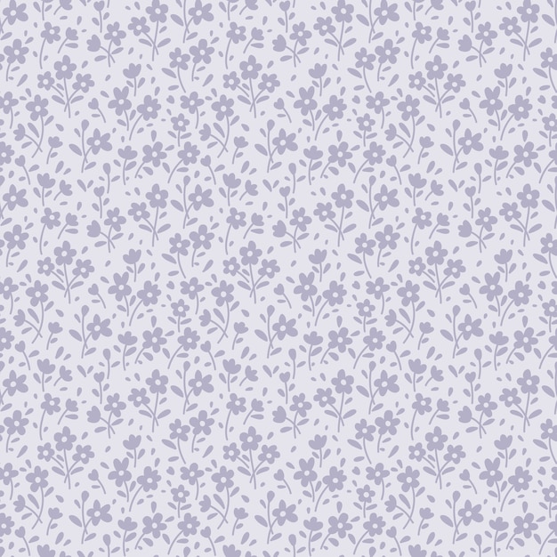 Patrón floral transparente para. Pequeñas flores lilas. Fondo gris. Plantilla para estampado de moda